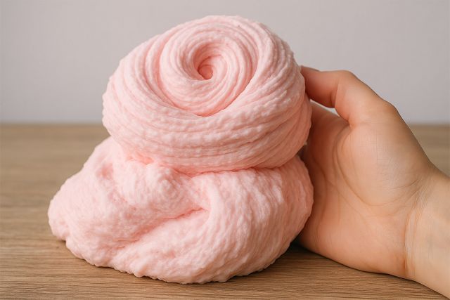 пушистый розовый слайм крупным планом