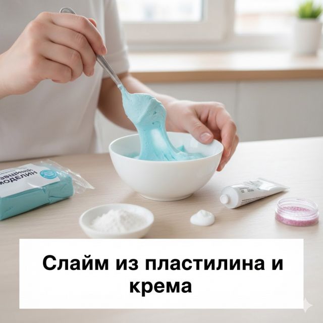 Приготовление слайма из пластилина и крема