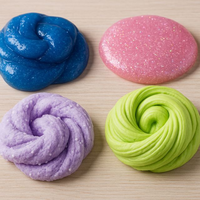 4 цветные слайма без клея на столе